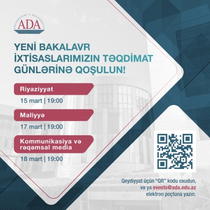 ADA Universiteti 3 yeni ixtisası üzrə Təqdimat günləri keçirəcək